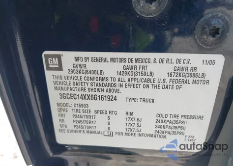 2006 Chevrolet Silverado 1500 Work Truck from USA, damaged, VIN 3GCEC14XX6G161924